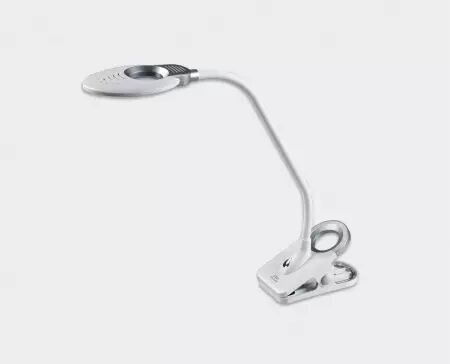 Lampe de bureau à LED Swirl, polyvalente pied/pince, blanc/argent
