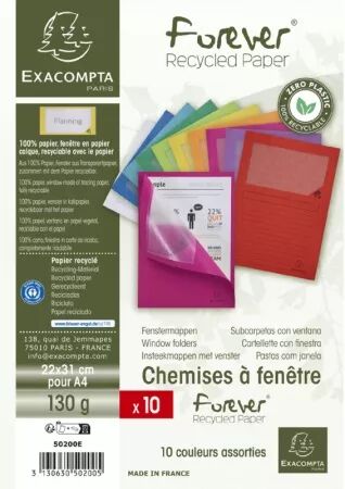 Lot de 100 Chemises &agrave; fen&ecirc;tre FOREVER, A4, 130 g/m2, Exacompta