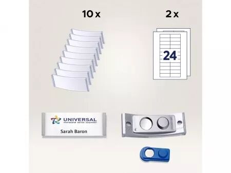 Lot de Badges nominatifs Avery \ Polar20\  avec aimant, 68 x 22 mm