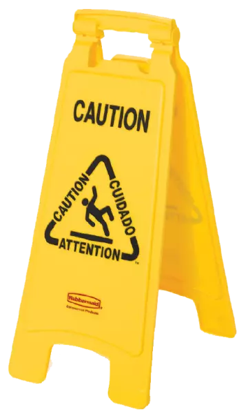 Panneau d\'avertissement \ Attention sol glissant\ , trilingue