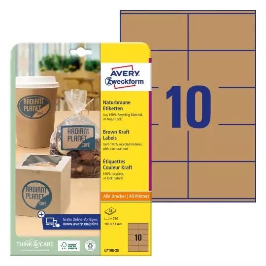 Planches A4 d\'�tiquettes autocolantes, en papier kraft recycl� �cologique