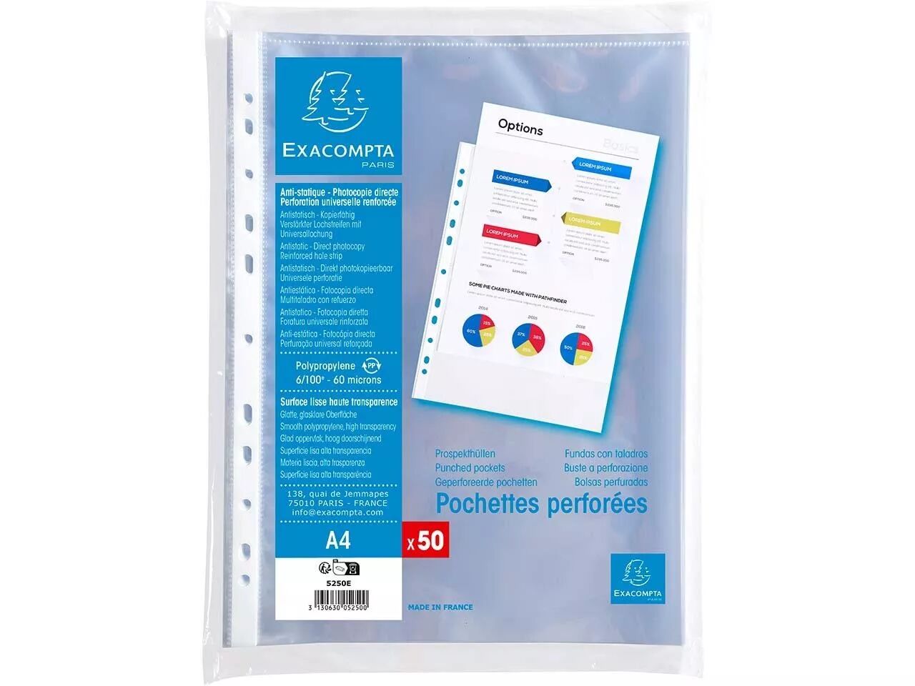 Pochettes perfor&eacute;es Exacompta 60&micro;