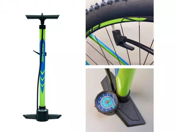 Pompe � v�lo verticale avec manom�tre � poser au sol