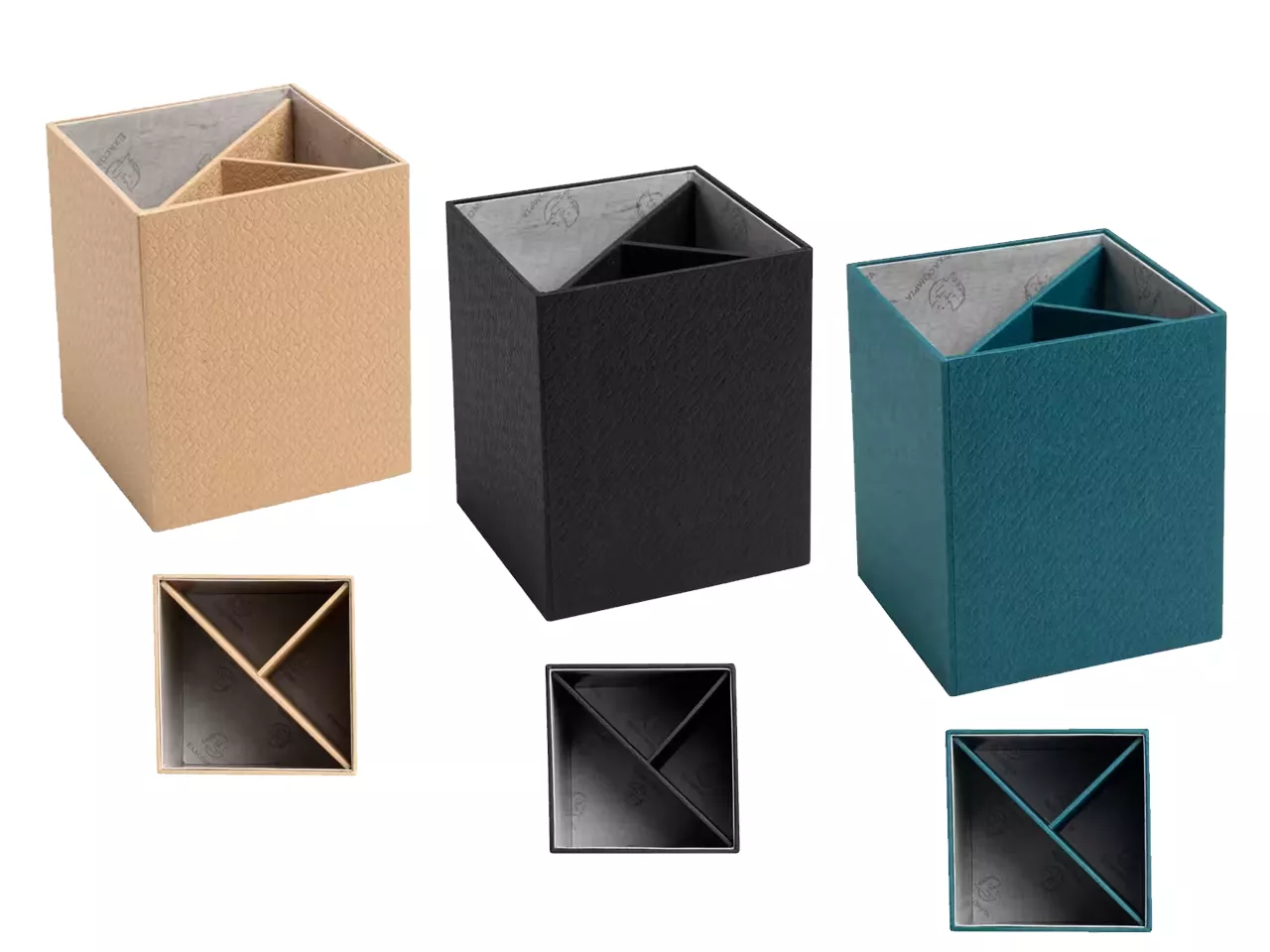 Pot &agrave; crayon en carton recycl&eacute;, 3 compartiments