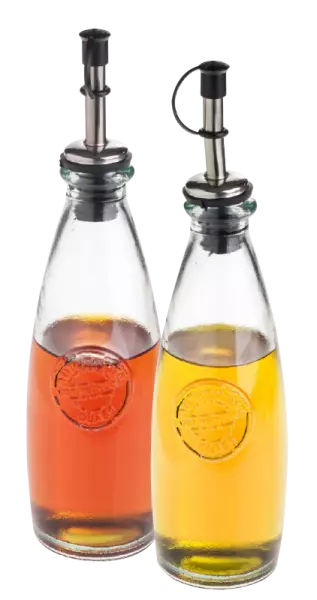 Service huile vinaigre verre recycl� 2 bouteilles avec bouchons