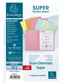 Sous-chemises papier recycl� 60g, 10 couleurs assorties
