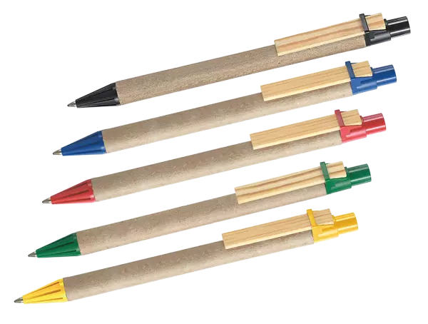 Stylo-bille bleu corps carton clip plat