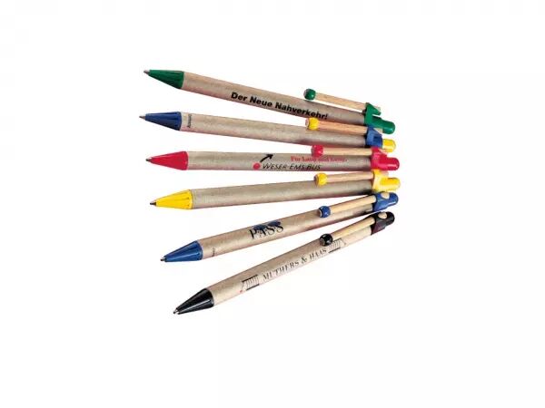 Stylo bille carton recycl� r�tractable, clip rond bois