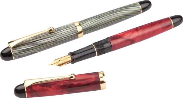 Stylo plume � pompe Fifties, z�br� vert et argent