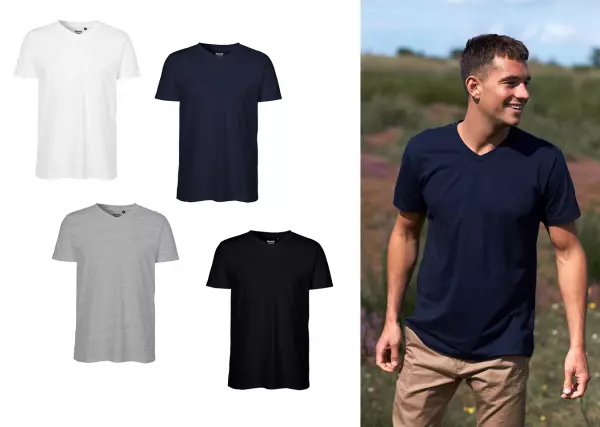 T-shirt homme coton bio 155g col en V, � perso