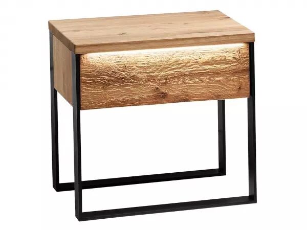 Table de chevet ch�ne massif et acier \ Boston\  1 tiroir �clair�
