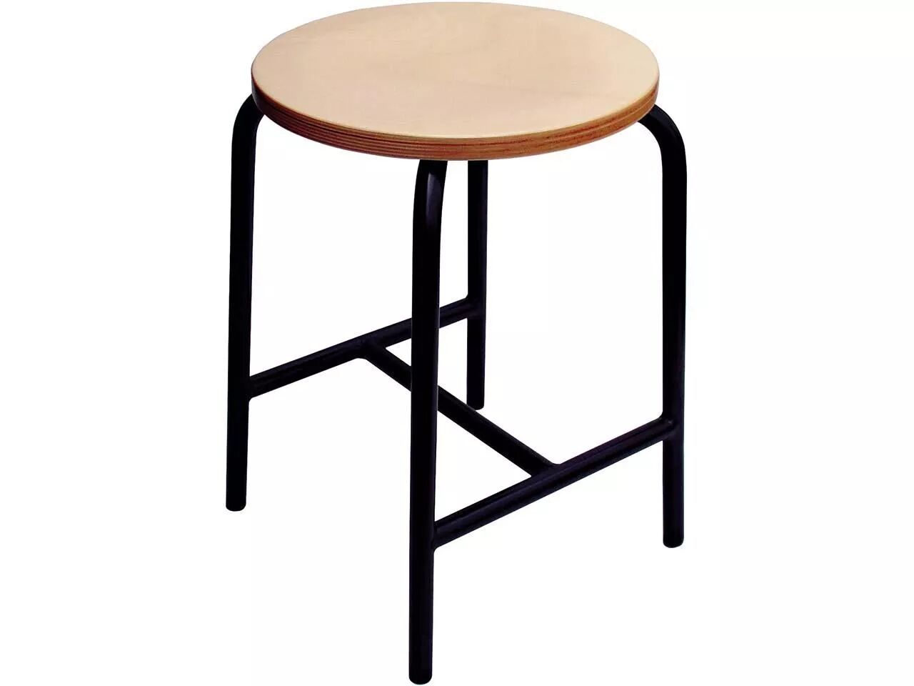 Tabouret assise en h&ecirc;tre, m&eacute;tal noir