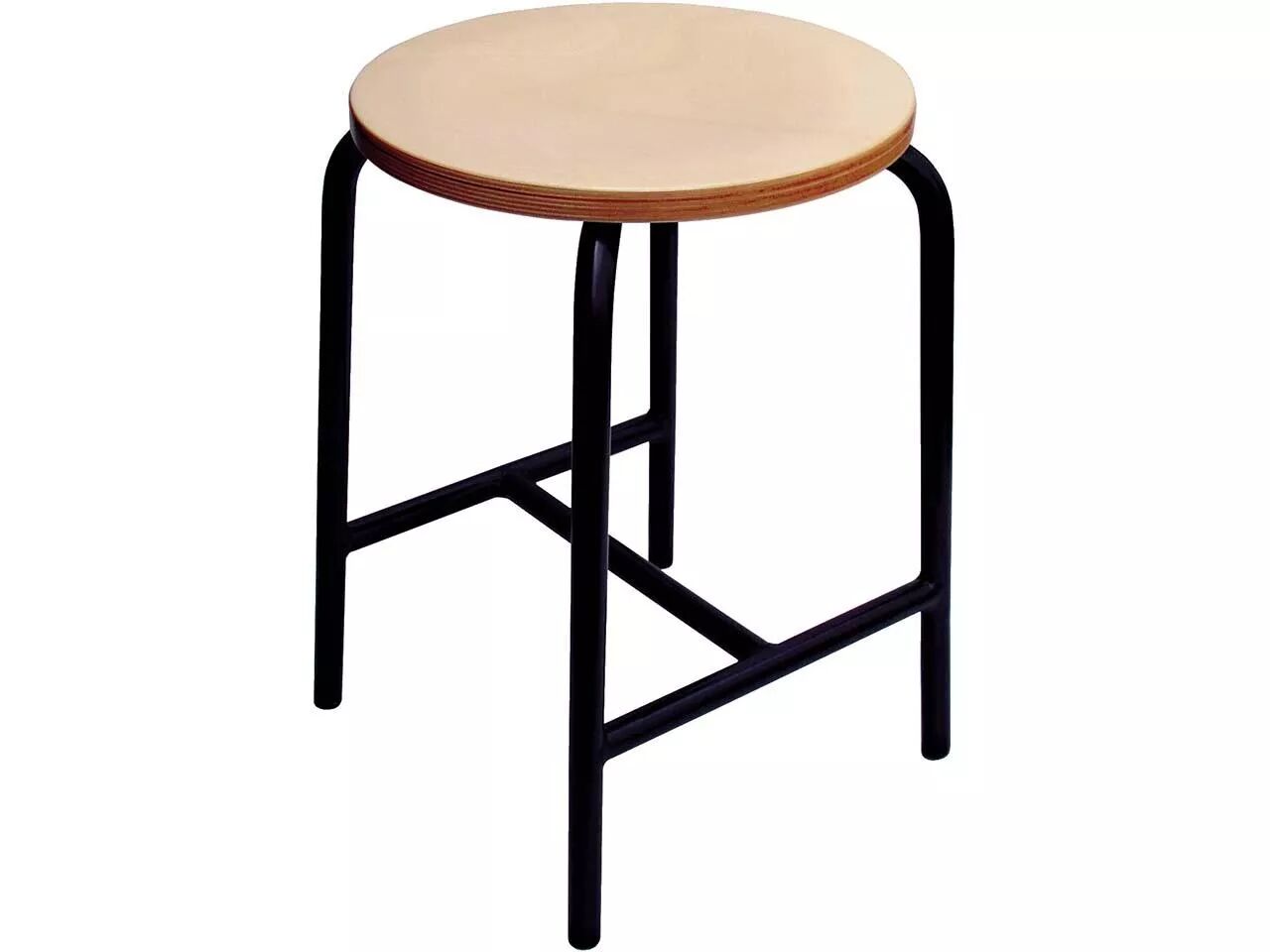 Tabouret assise en h&ecirc;tre, m&eacute;tal noir