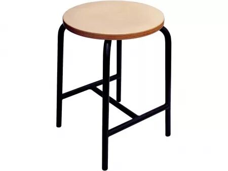 Tabouret assise en h&ecirc;tre, m&eacute;tal noir